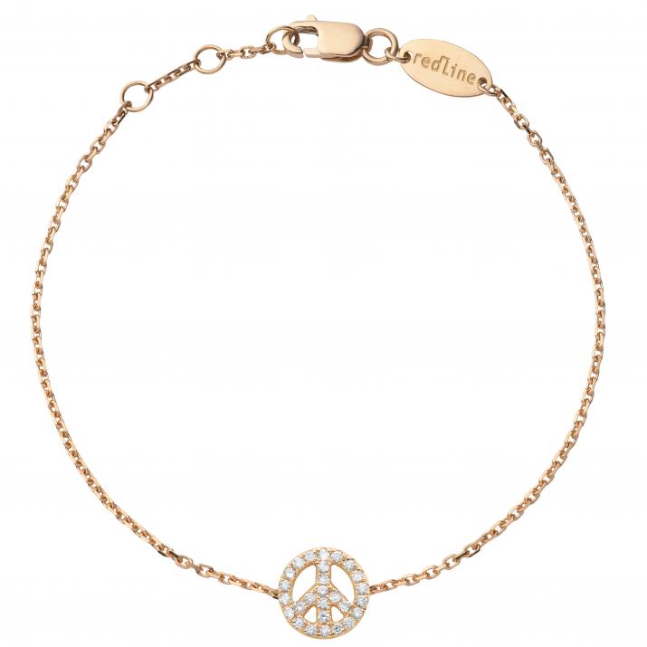 Rose gold chain bracelet with diamond-paved Mini Peace - Redline - 0++