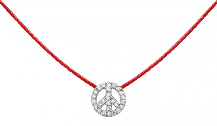 Diamond-paved Mini Peace string necklace in white gold - Redline