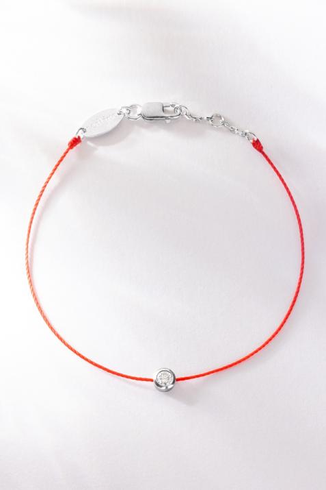 String Bracelet For Women with 0.10ct Round Diamond in White Gold Bezel Setting - Redline - 0++