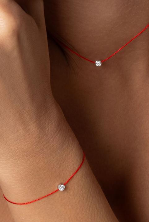 String Bracelet For Women with 0.10ct Round Diamond in White Gold Bezel Setting1 - Redline - 0++