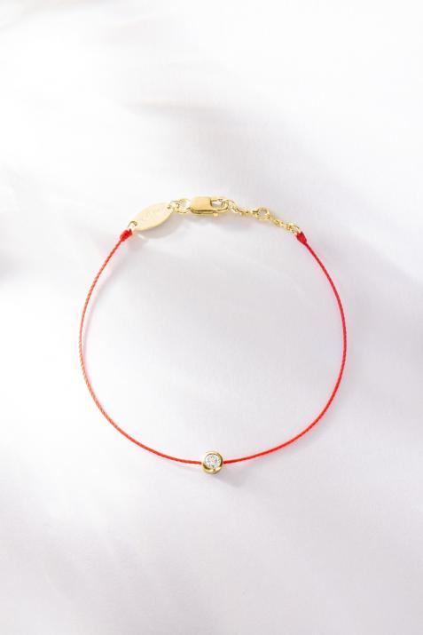 String Bracelet For Women with 0.10ct Round Diamond in Yellow Gold Bezel Setting - Redline - 0++