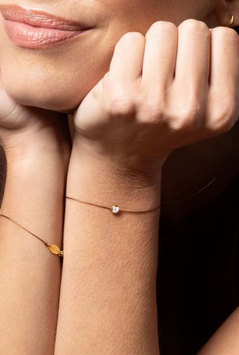 String Bracelet For Women with 0.10ct Round Diamond in Yellow Gold Bezel Setting - Redline - 0++