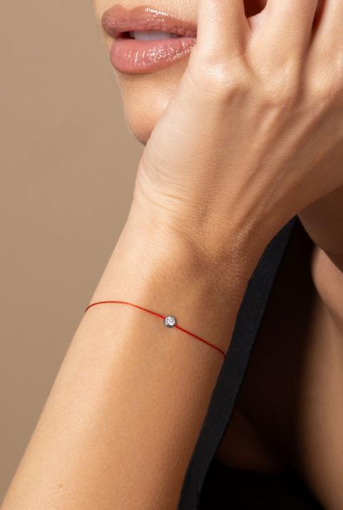 String Bracelet For Women with 0.10ct Round Diamond in Black Gold Bezel Setting - Redline - 0++