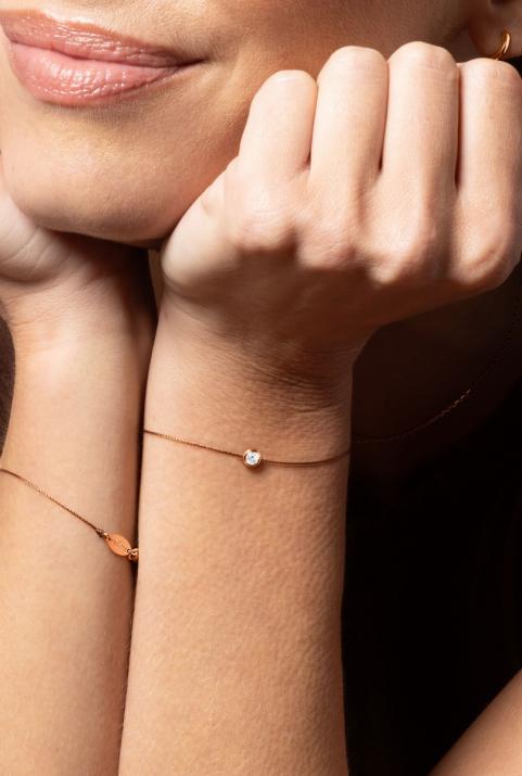 String Bracelet For Women with 0.10ct Round Diamond in Rose Gold Bezel Setting - Redline - 0++