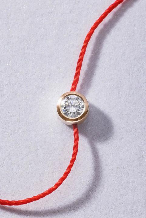 String Bracelet For Women with 0.10ct Round Diamond in Rose Gold Bezel Setting - Redline - 0++