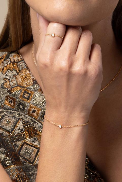 Chain bracelet with 0.1ct diamond in rose gold bezel setting - Redline - 0++