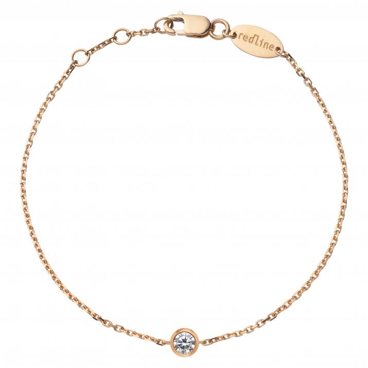 Chain bracelet with 0.1ct diamond in rose gold bezel setting - Redline - 0++