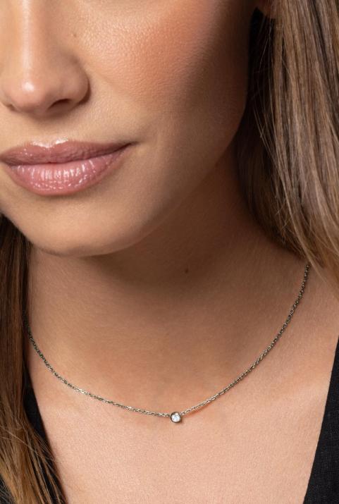 Chain necklace with 0.1ct diamond in black gold bezel setting - Redline - 0++