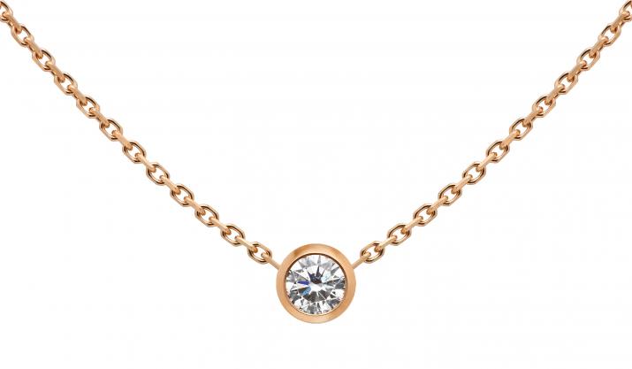Chain necklace with 0.1ct diamond in rose gold bezel setting - Redline - 0++