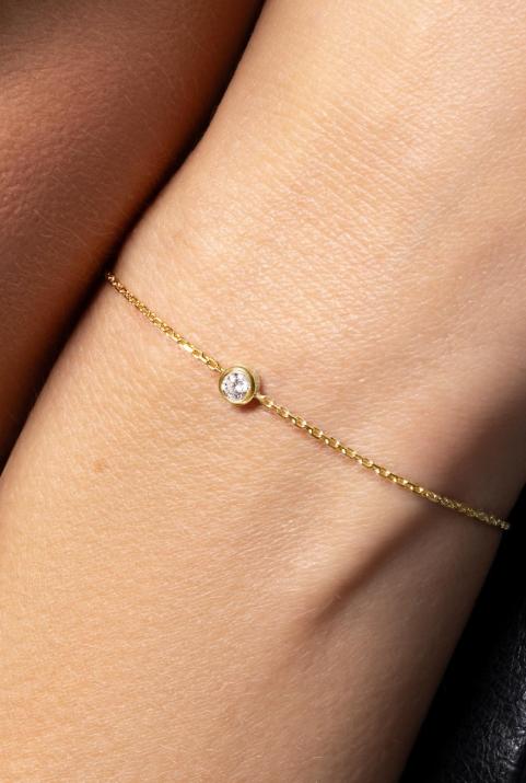 Chain bracelet with 0.2ct diamond in yellow gold bezel setting - Redline - 0++