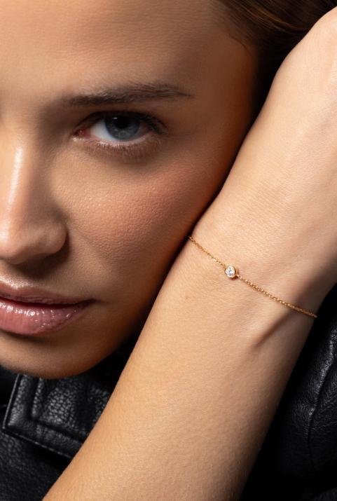 Chain bracelet with 0.2ct diamond in rose gold bezel setting - Redline - 0++