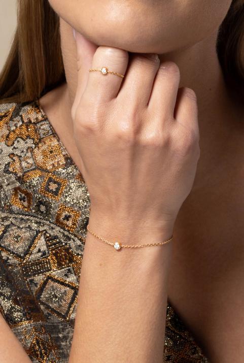 Chain bracelet with 0.2ct diamond in rose gold bezel setting - Redline - 0++