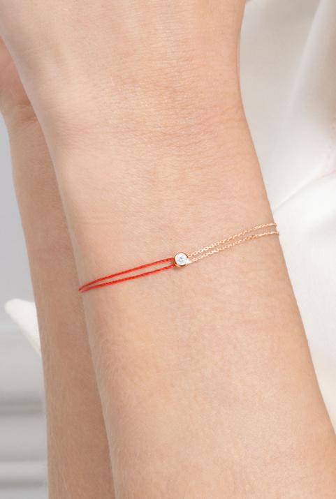 Pure Distingué Круглый бриллиантовый мешок весом 0,10 карата с розовым золотом и двойной веревкой с половиной веревки и половинной цепочкой - Redline - 0++