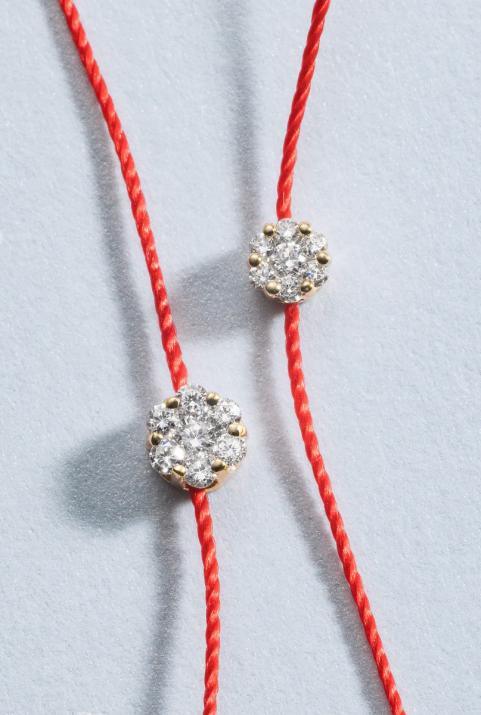 String Bracelet For Women with 0.05ct Round Diamond in Yellow Gold Cluster Setting - Redline - 0++