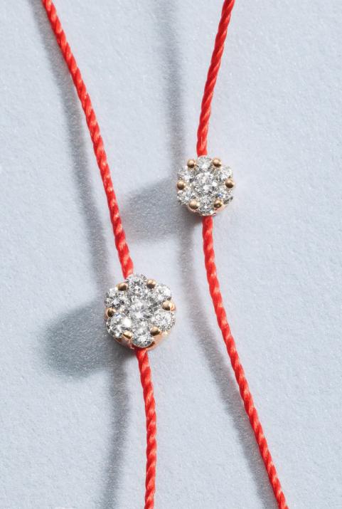 String Bracelet For Women with 0.10ct Round Diamond in Rose Gold Cluster Setting - Redline - 0++