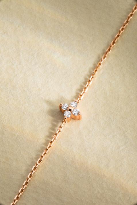 Chain Bracelet For Women with 0.04ct Round Diamond in Rose Gold Prong Setting - Redline - 0++
