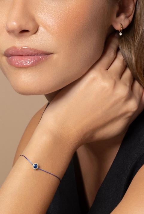 String Bracelet For Women with 0.06ct Oval Diamond and Sapphire in Rose Gold Prong Setting - Redline - 0++