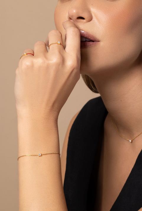 Chain Bracelet For Women with 0.11ct Princess Diamond in Yellow Gold Prong Setting - Redline - 0++