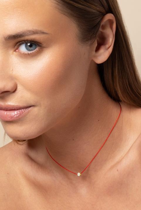 String Necklace For Women with 0.05ct Round Diamond in Yellow Gold Cluster Setting - Redline - 0++