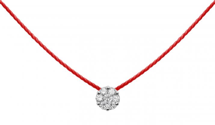 String Necklace For Women with 0.05ct Round Diamond in White Gold Cluster Setting - Redline - 0++
