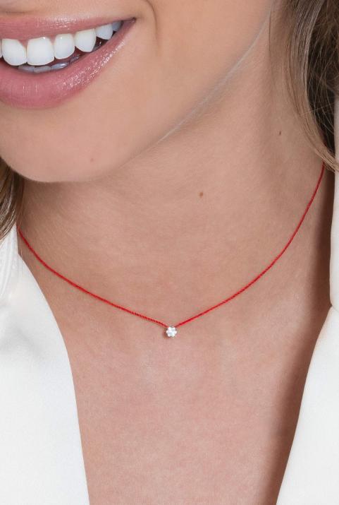 String Necklace For Women with 0.05ct Round Diamond in Yellow Gold Cluster Setting - Redline - 0++