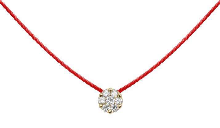 String Necklace For Women with 0.05ct Round Diamond in Yellow Gold Cluster Setting - Redline - 0++
