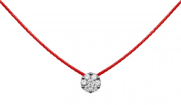 String Necklace For Women with 0.05ct Round Diamond in Black Gold Cluster Setting - Redline - 0++