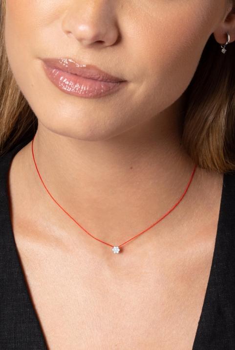 String Necklace For Women with 0.10ct Round Diamond in White Gold Cluster Setting - Redline - 0++