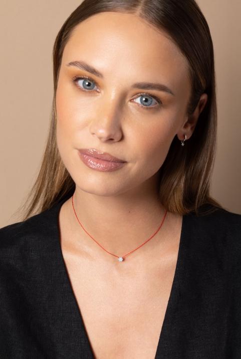 String Necklace For Women with 0.10ct Round Diamond in White Gold Cluster Setting - Redline - 0++