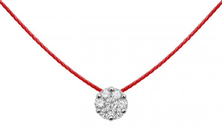 String Necklace For Women with 0.10ct Round Diamond in White Gold Cluster Setting - Redline - 0++
