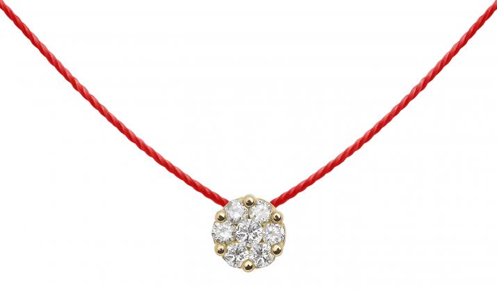 String Necklace For Women with 0.10ct Round Diamond in Yellow Gold Cluster Setting - Redline - 0++