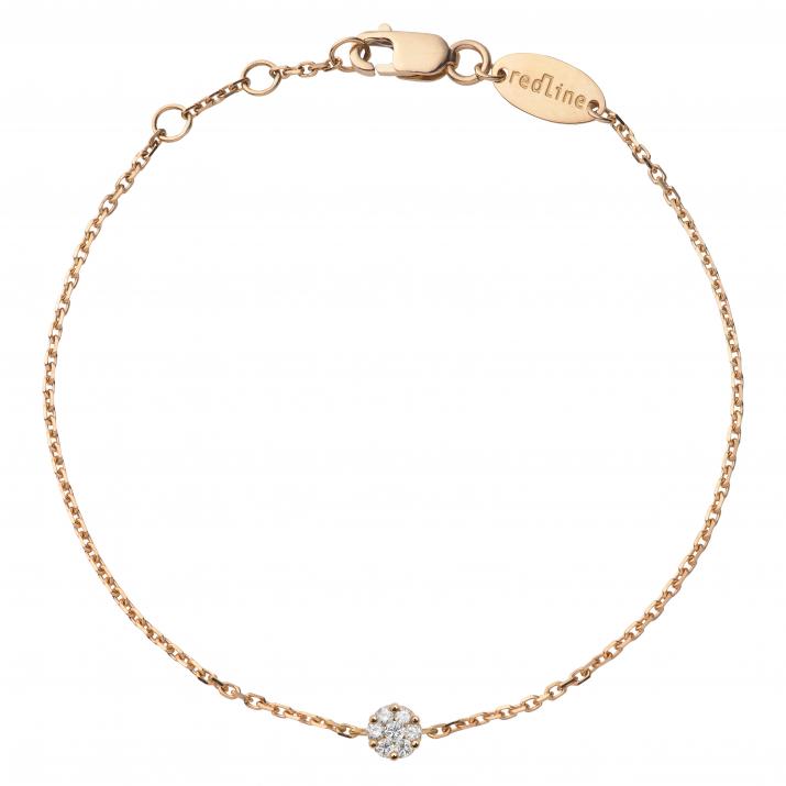 Chain Bracelet For Women with 0.05ct Round Diamond in Rose Gold Cluster Setting - Redline - 0++