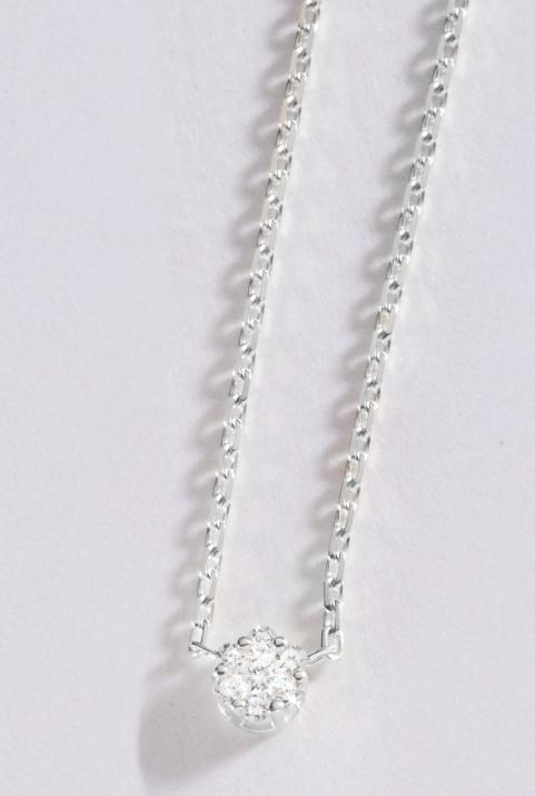 Chain Necklace For Women with 0.05ct Round Diamond in White Gold Cluster Setting - Redline - 0++