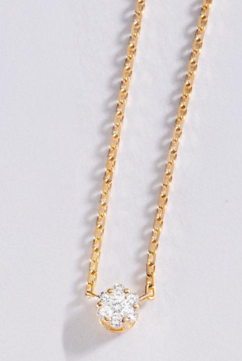 Chain Necklace For Women with 0.05ct Round Diamond in Yellow Gold Cluster Setting - Redline - 0++
