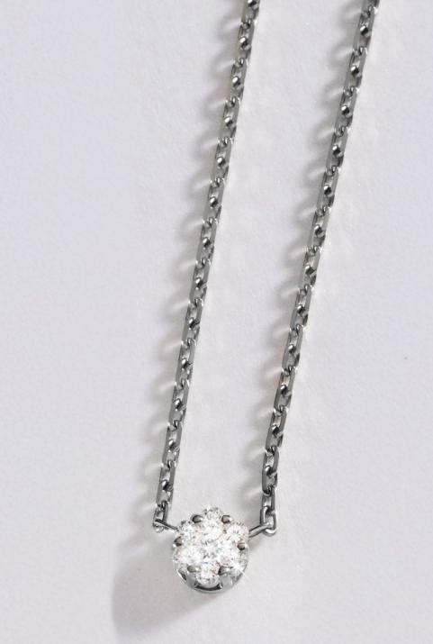 Chain Necklace For Women with 0.05ct Round Diamond in Black Gold Cluster Setting - Redline - 0++