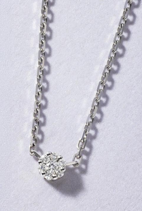 Chain Necklace For Women with 0.05ct Round Diamond in White Gold Cluster Setting - Redline - 0++