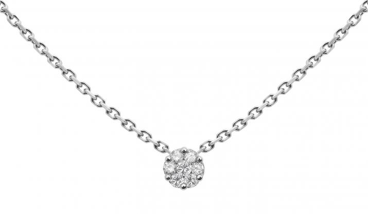 Chain Necklace For Women with 0.05ct Round Diamond in White Gold Cluster Setting - Redline - 0++