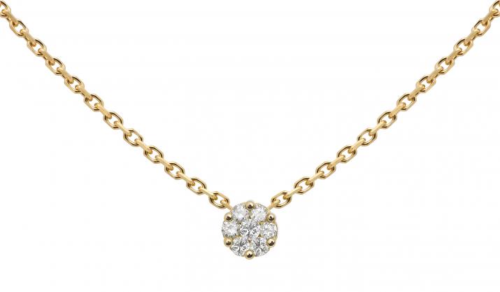 Chain Necklace For Women with 0.05ct Round Diamond in Yellow Gold Cluster Setting - Redline - 0++