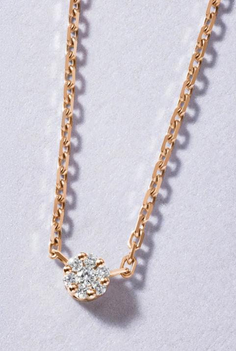 Chain Necklace For Women with 0.05ct Round Diamond in Rose Gold Cluster Setting - Redline - 0++