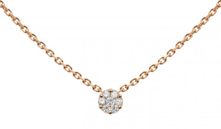 Chain Necklace For Women with 0.05ct Round Diamond in Rose Gold Cluster Setting - Redline - 0++