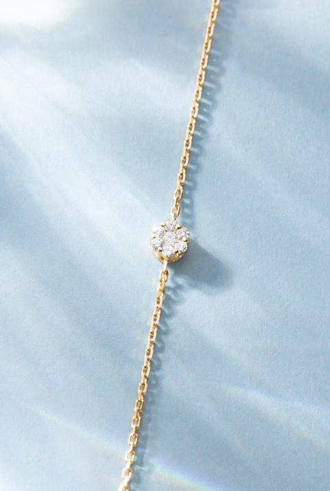 Chain Bracelet For Women with 0.10ct Round Diamond in Yellow Gold Cluster Setting - Redline - 0++