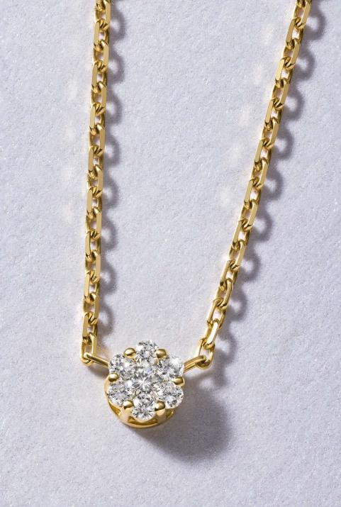 Chain Necklace For Women with 0.10ct Round Diamond in Yellow Gold Cluster Setting - Redline - 0++