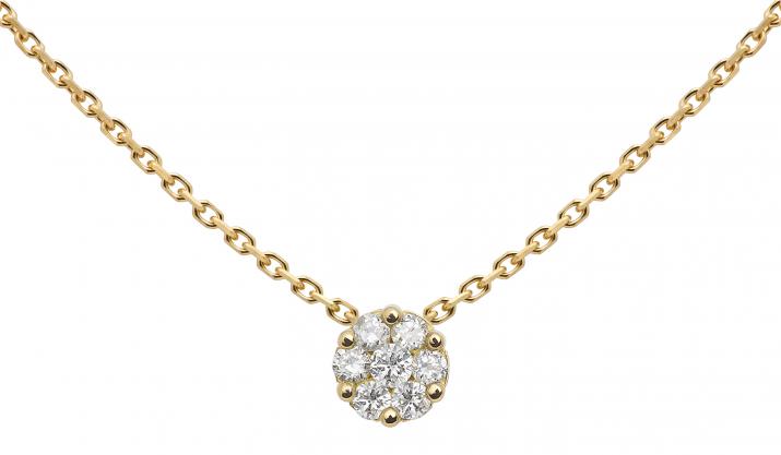 Chain Necklace For Women with 0.10ct Round Diamond in Yellow Gold Cluster Setting - Redline - 0++