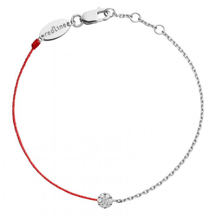 String-Chain Bracelet For Women with 0.05ct Round Diamond in White Gold Cluster Setting - Redline - 0++