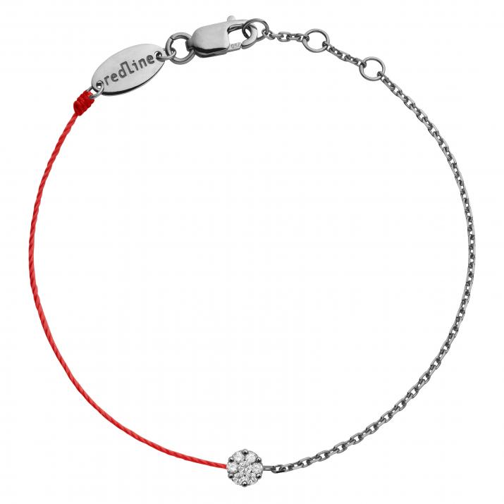 String-Chain Bracelet For Women with 0.05ct Round Diamond in Black Gold Cluster Setting - Redline - 0++