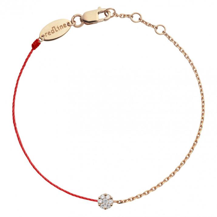 String-Chain Bracelet For Women with 0.05ct Round Diamond in Rose Gold Cluster Setting - Redline - 0++