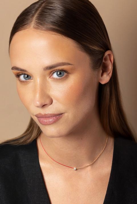 String-Chain Necklace with 0.05ct Round Diamond in Rose Gold Cluster Setting - Redline - 0++