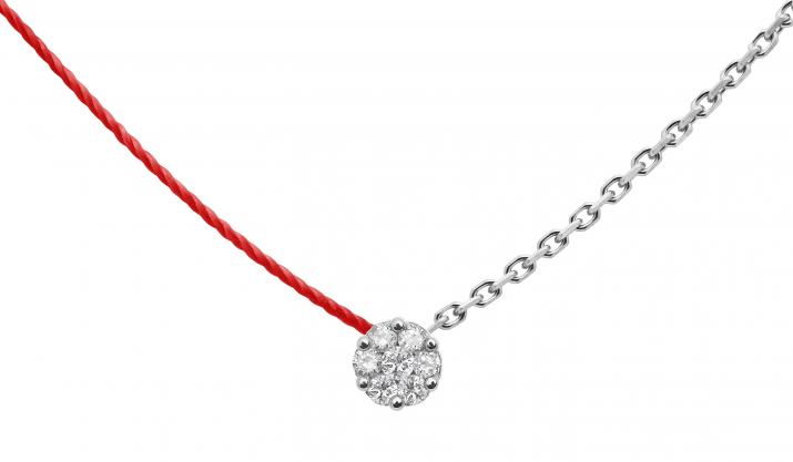 String-Chain Necklace with 0.05ct Round Diamond in White Gold Cluster Setting - Redline - 0++