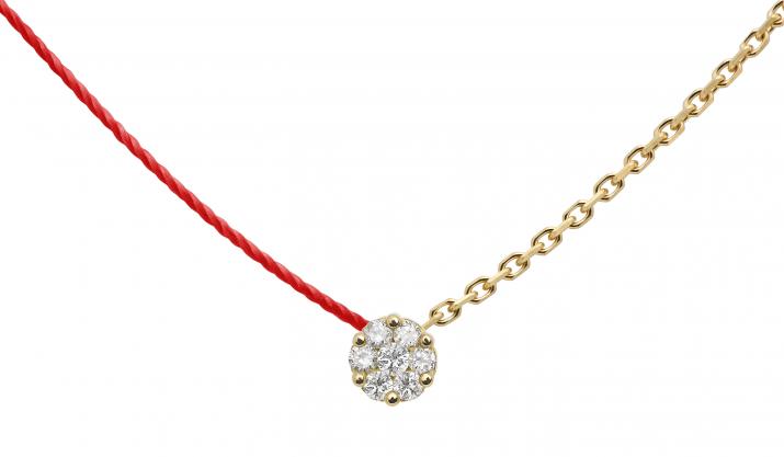 String-Chain Necklace with 0.05ct Round Diamond in Yellow Gold Cluster Setting - Redline - 0++