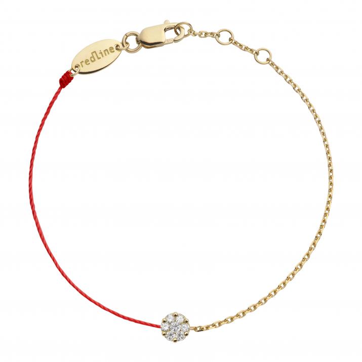 String-Chain Bracelet For Women with 0.10ct Round Diamond in Yellow Gold Cluster Setting - Redline